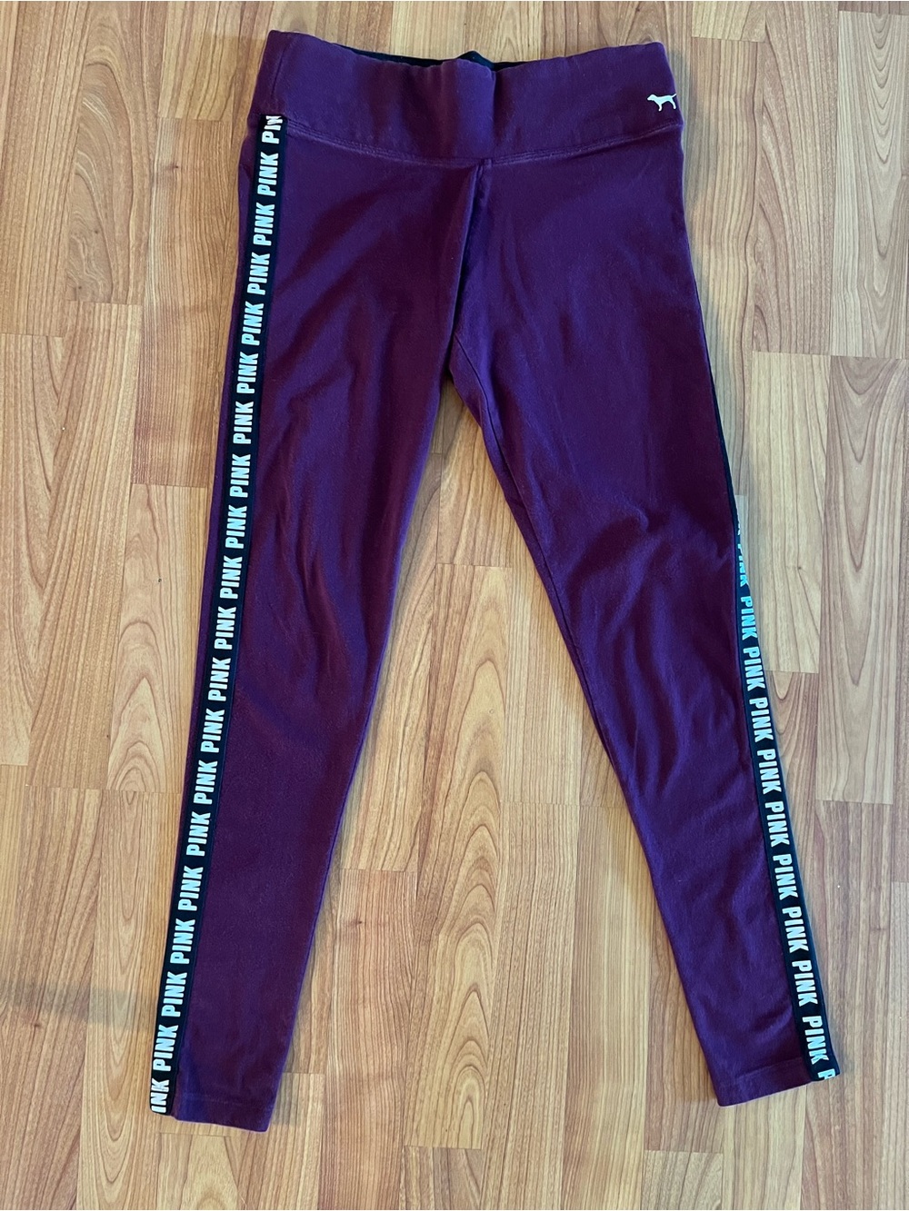 PINK Victoria's Secret Maroon Logo Side-Stripe Leggings